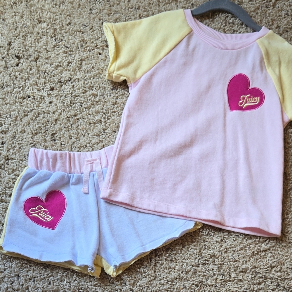 Juicy Couture Pajama Set Pink and Yellow Heart Design